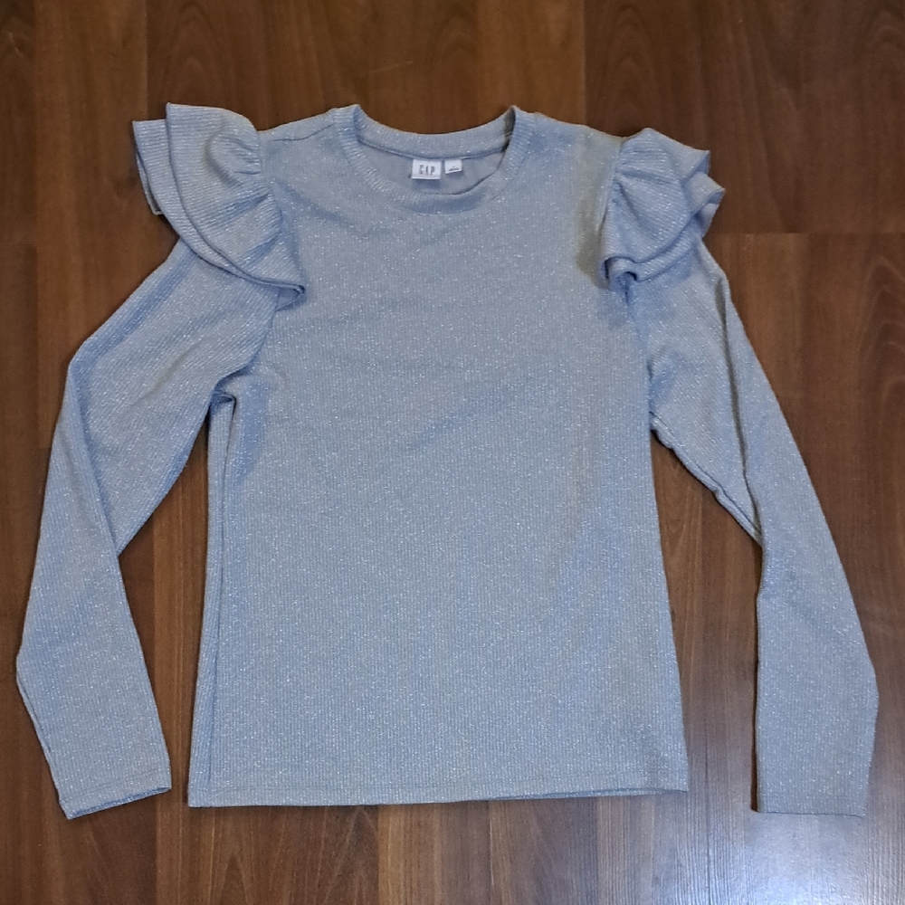 GAP Light Grey Sparkle Ruffle Long Sleeve Top